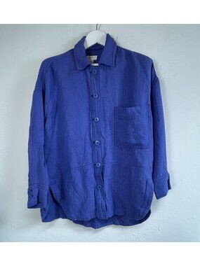 Maeve By Anthropologie Womens Blue Button-Down Oversized Shirt Small Long Sleeve